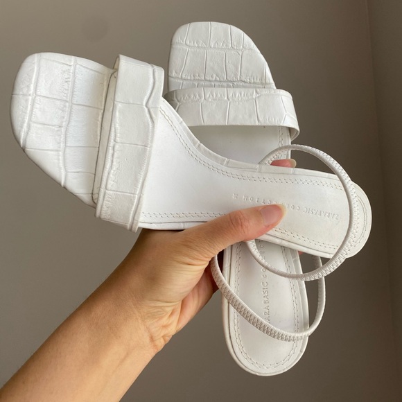 Zara Animal White Leather High Heeled Elastic Slingback Sandal size 38 / 7.5 - Picture 12 of 16